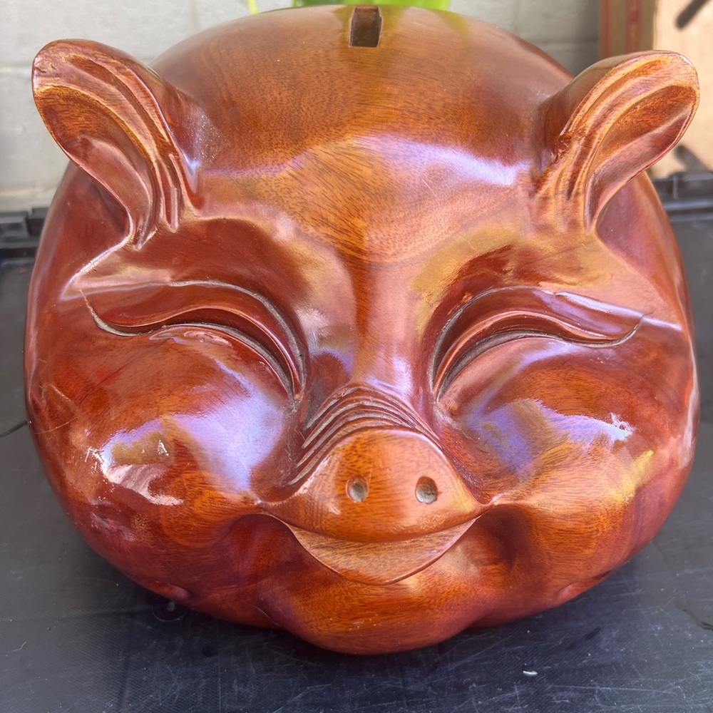 Vintage* Collectible*Hand carved*Piggy Bank* Statement Piece*Art/Scupture